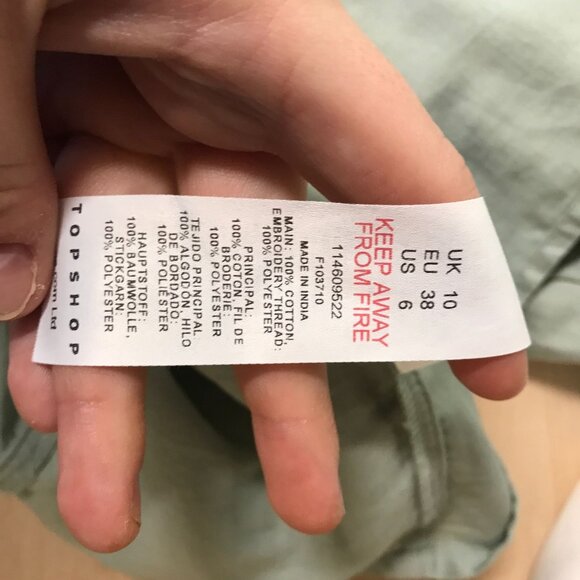 TOPSHOP - WOMEN'S 6 - GREEN SHORT SLEEVE ROUND  EYELET RUFFLE NECK COTTON DRESS - Picture 5 of 7